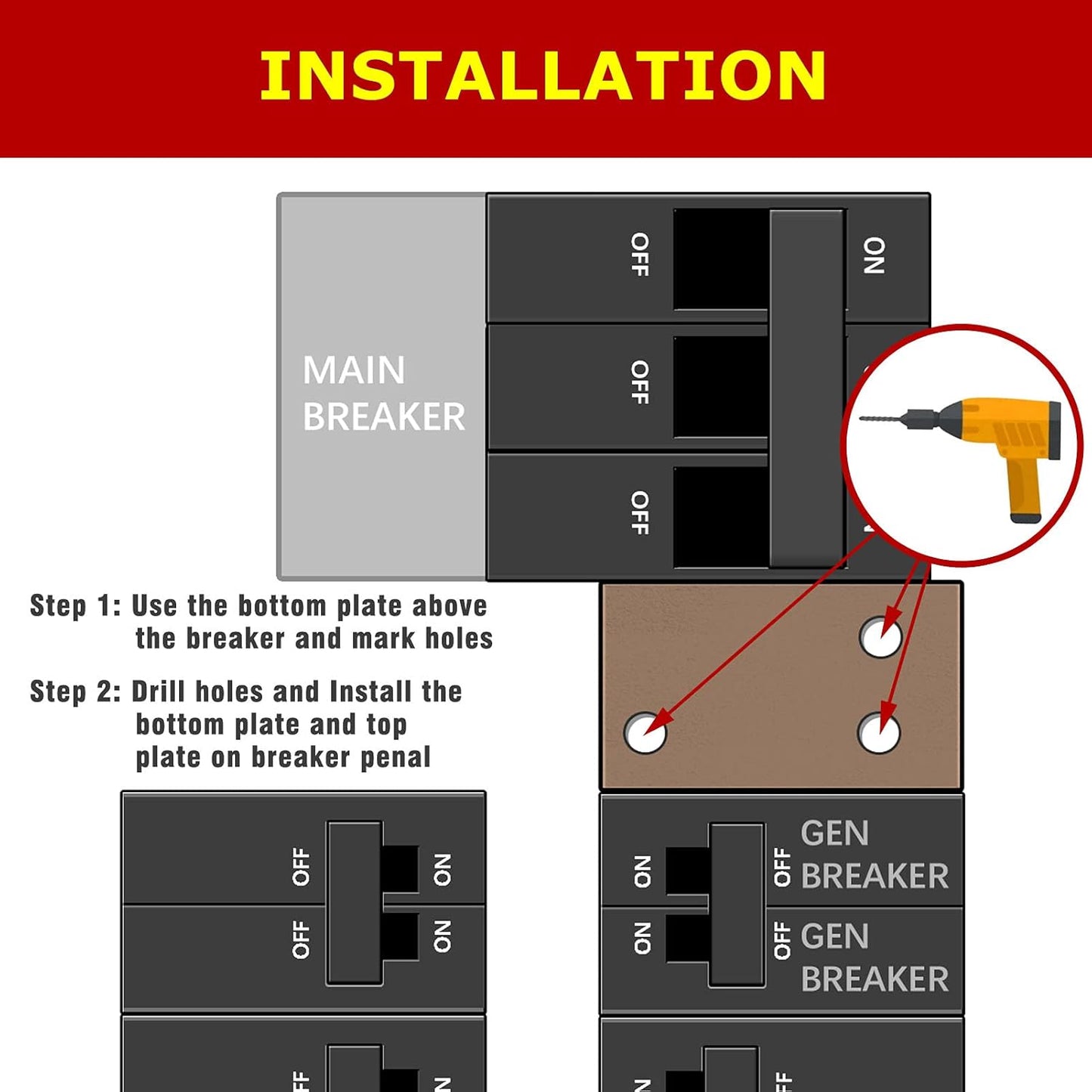 Generator Interlock Kit – Compatible with General Electric GE 150/200 Amp Main Breakers, 1 1/4 Inch Spacing