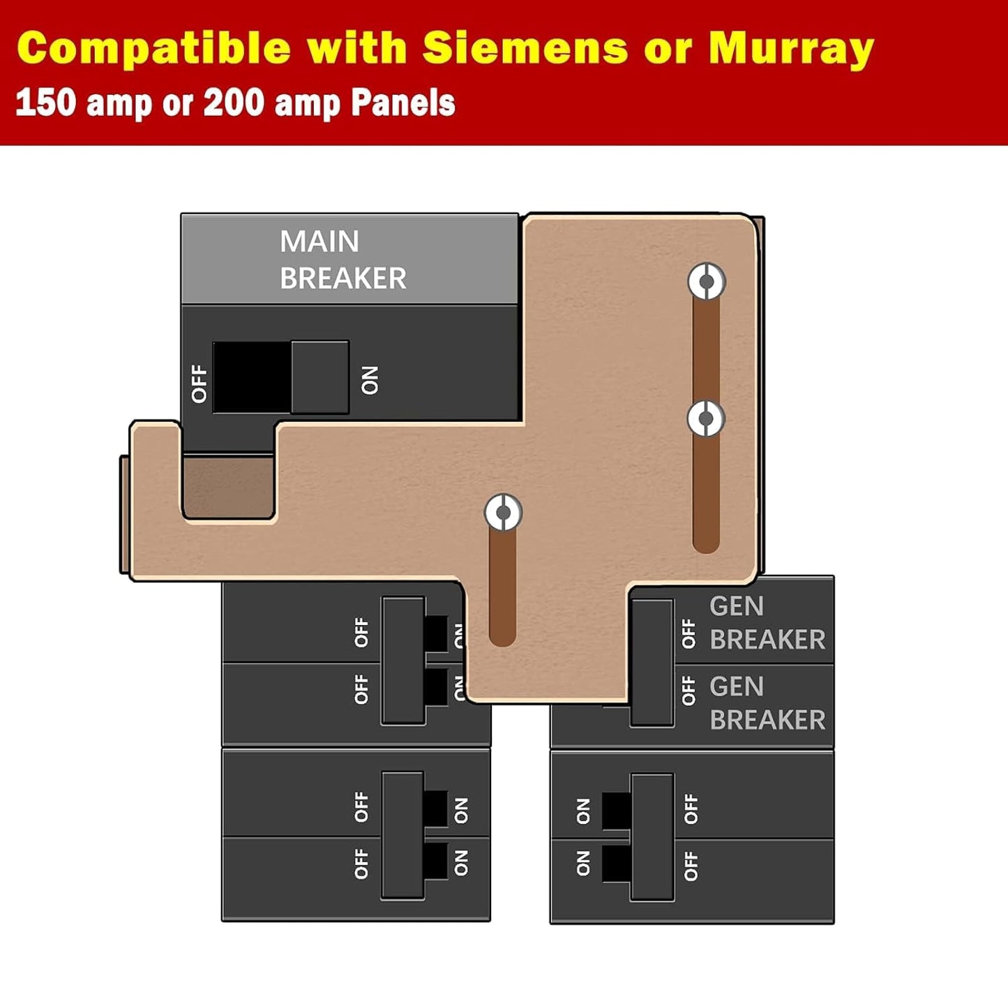 Generator Interlock Kit – Compatible with Murray & Siemens 150/200 Amp Panels, 7/8-1 1/4 Inch Spacing