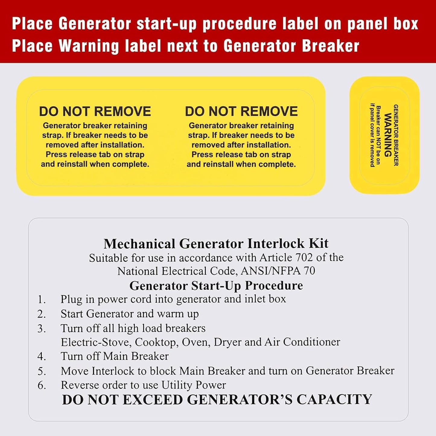 Elecrol Generator Interlock Kit – Compatible with Eaton Cutler Hammer Challenger BR-200 150/200 Amp Panels, 1 1/4-1 1/2 Inch Spacing