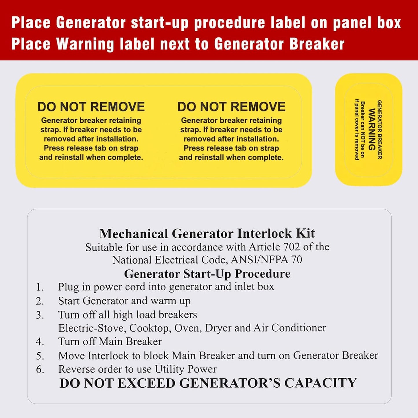 Generator Interlock Kit Compatible with Siemens or Murray 200 Amp Panel